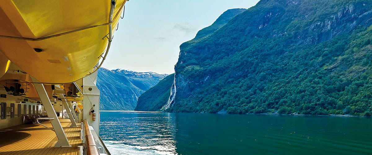 Spirit of Adventure sailing in Geirangerfjord, Norway